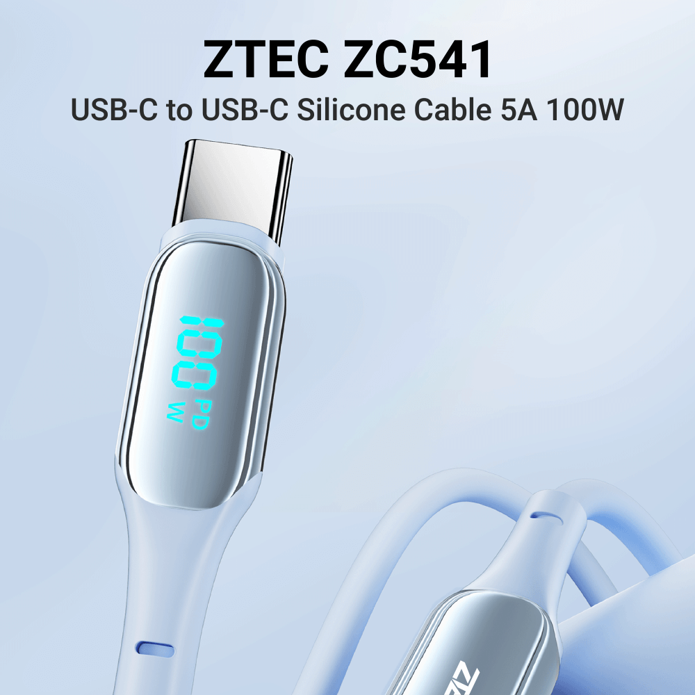 สายชาร์จเร็วซิลิโคน ZTEC รุ่น ZC541 27W ยาว 1.5 เมตร สีฟ้า (รองรับชาร์จเร็ว PD)
